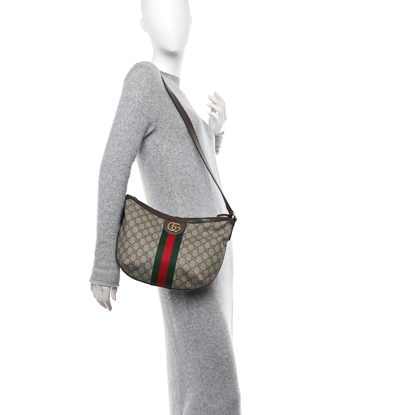 GG Supreme Monogram Web Small Ophidia Half Moon Hobo Brown