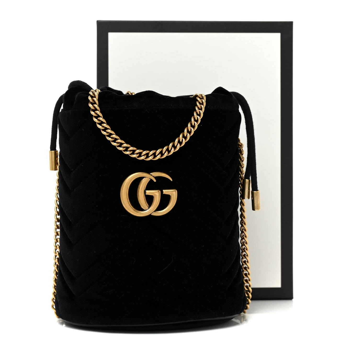 Velvet Matelasse Mini GG Marmont 2.0 Bucket Bag Black