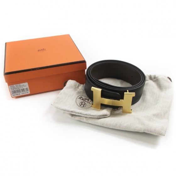 Leather Mens Belt w/ Gold H Buckle Black