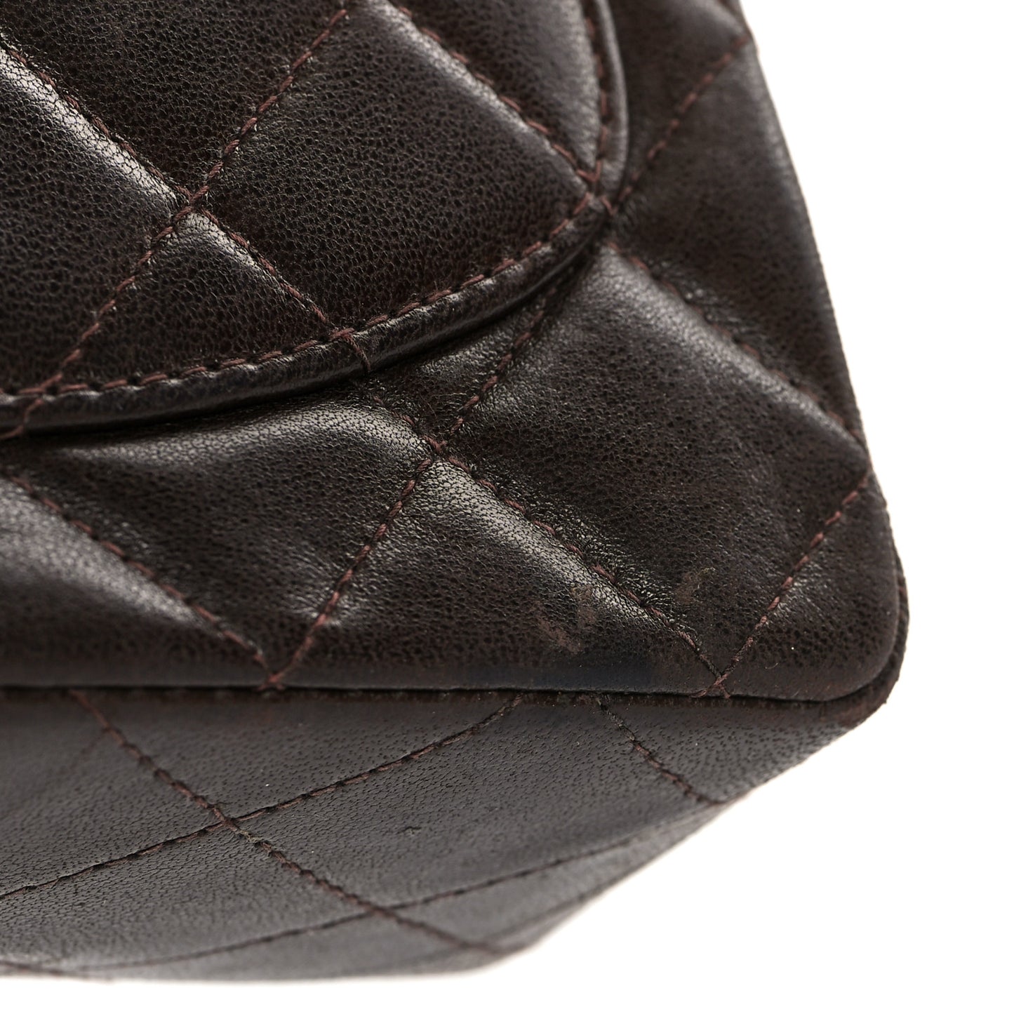 Lambskin Quilted Mini Square Flap Bag Dark Brown
