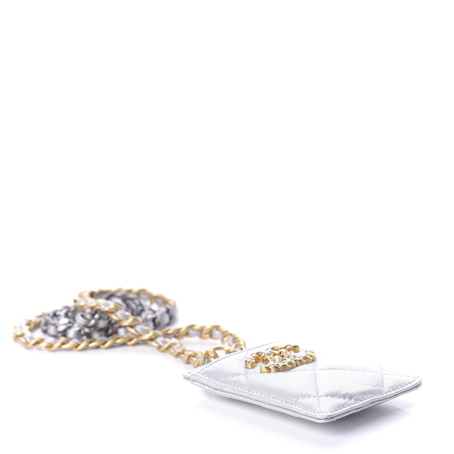 Chanel Metallic Goatskin Quilted 19 Card Holder On Chain Silver 4 of 10