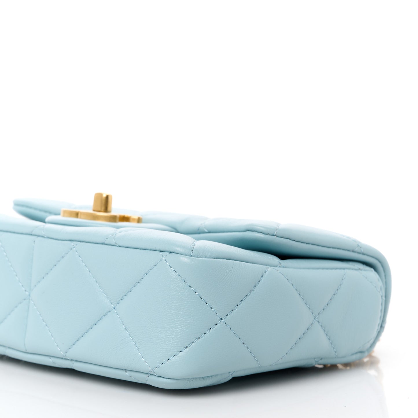 Lambskin Enamel Quilted Mini Pending CC Square Flap Light Blue