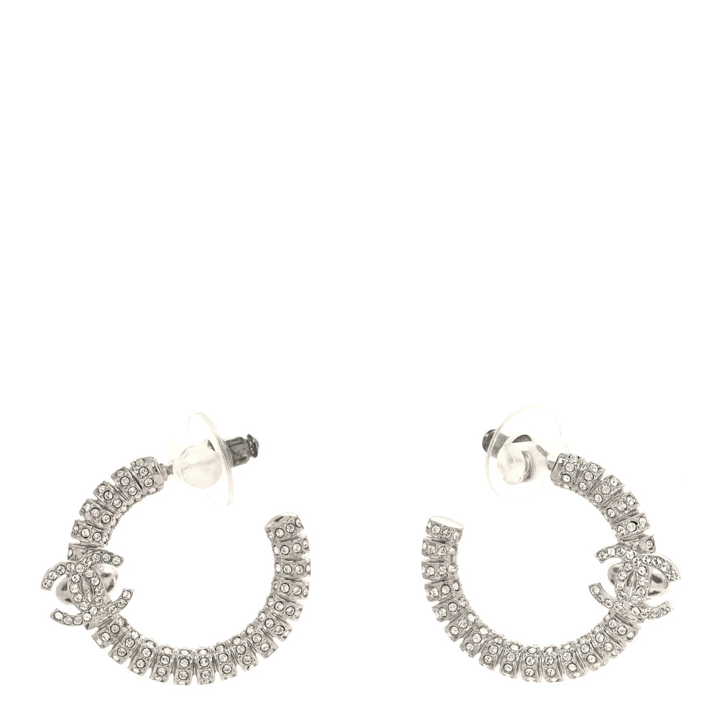 Crystal CC Hoop Earrings Silver