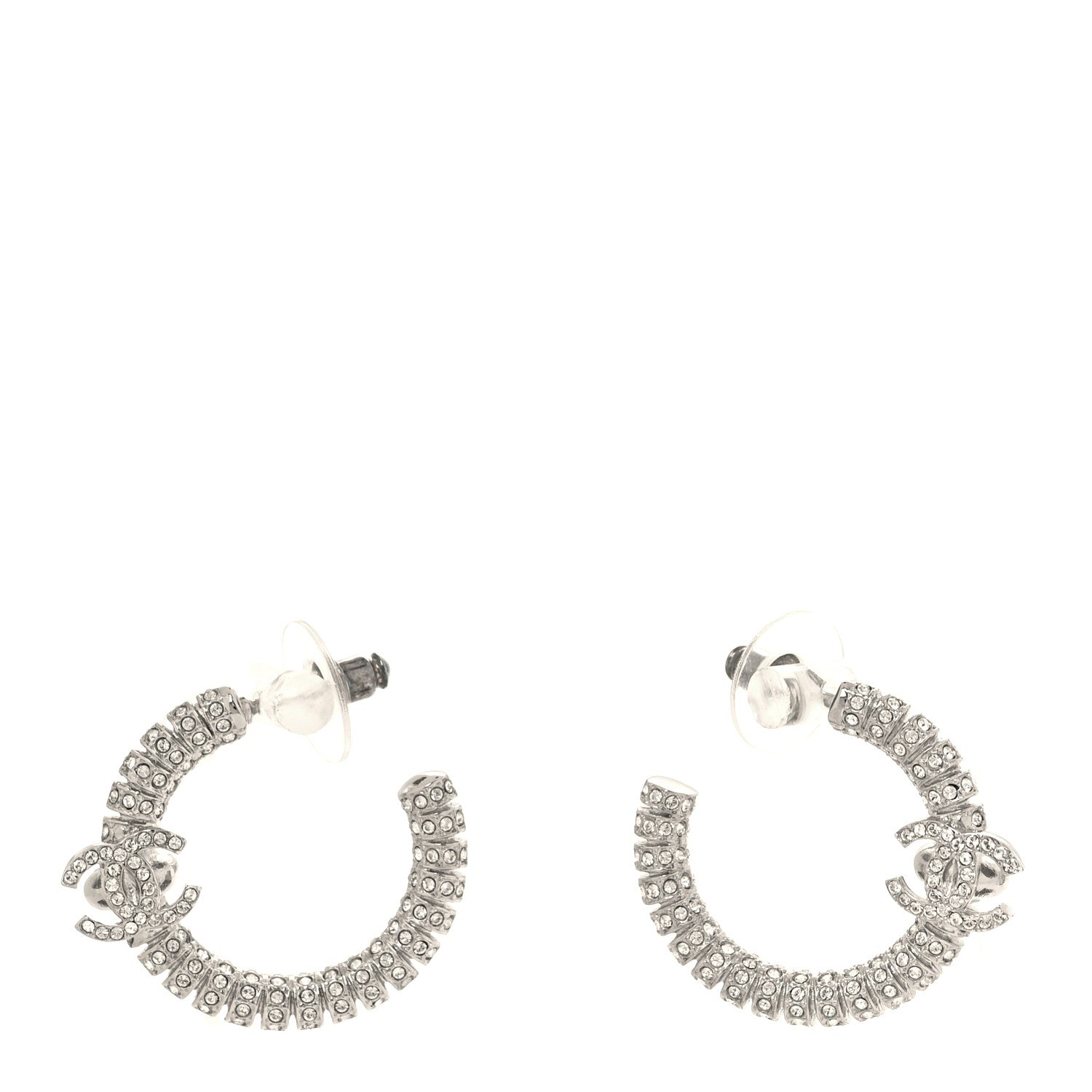 Chanel Crystal CC Hoop Earrings Silver 1 of 5