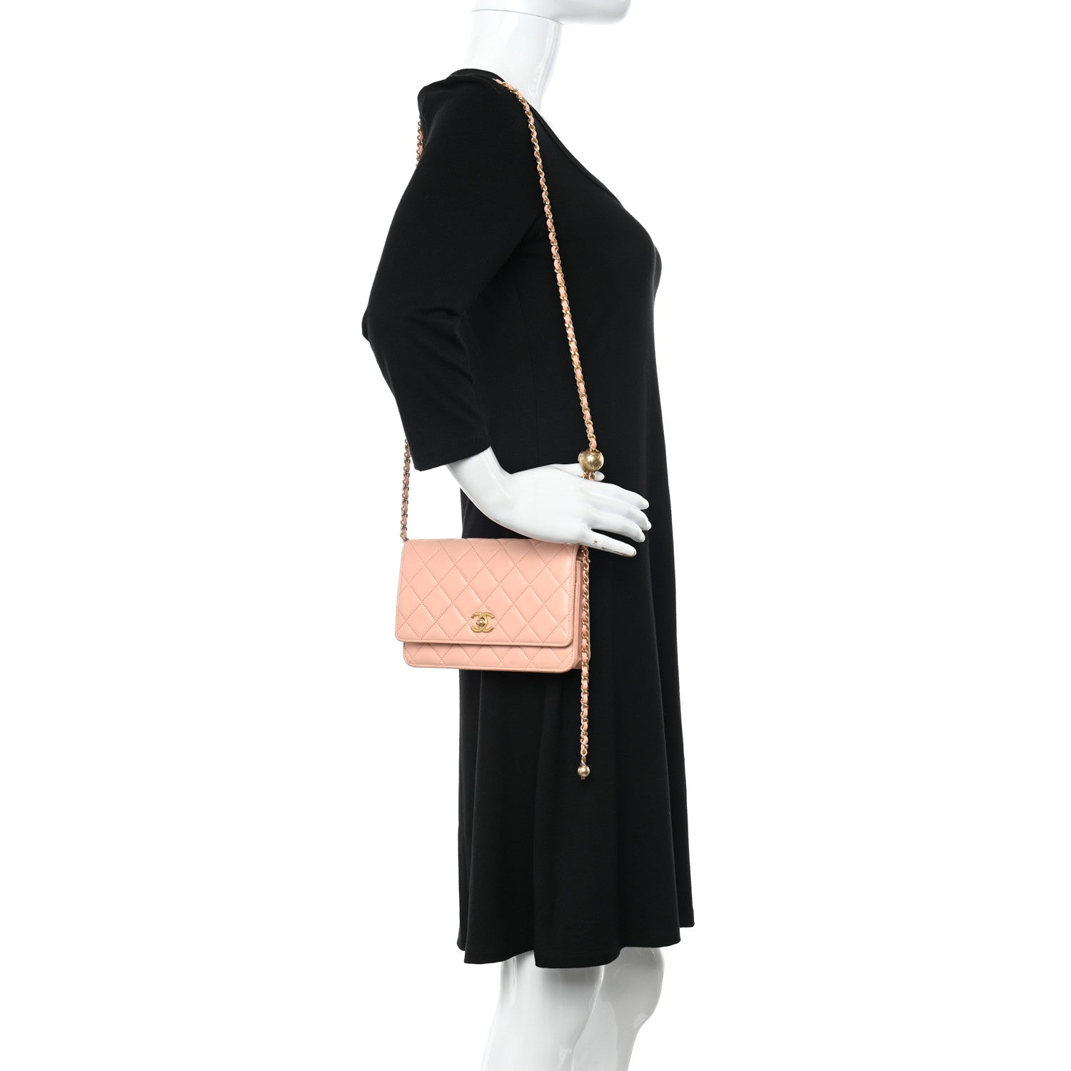 Chanel Lambskin Quilted Pearl Crush Wallet on Chain WOC Light Orange 2 of 11