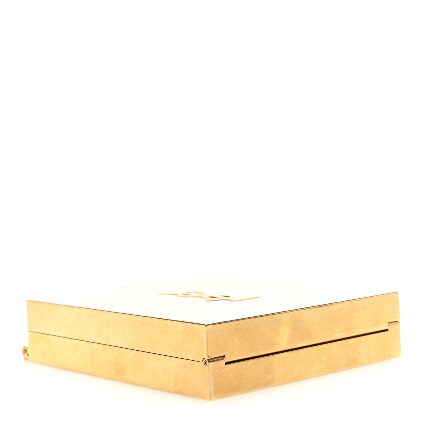 Metal Calfskin Shagreen Embossed Monogram Minaudiere Tuxedo Box Clutch Blanc Vintage Light Bronze