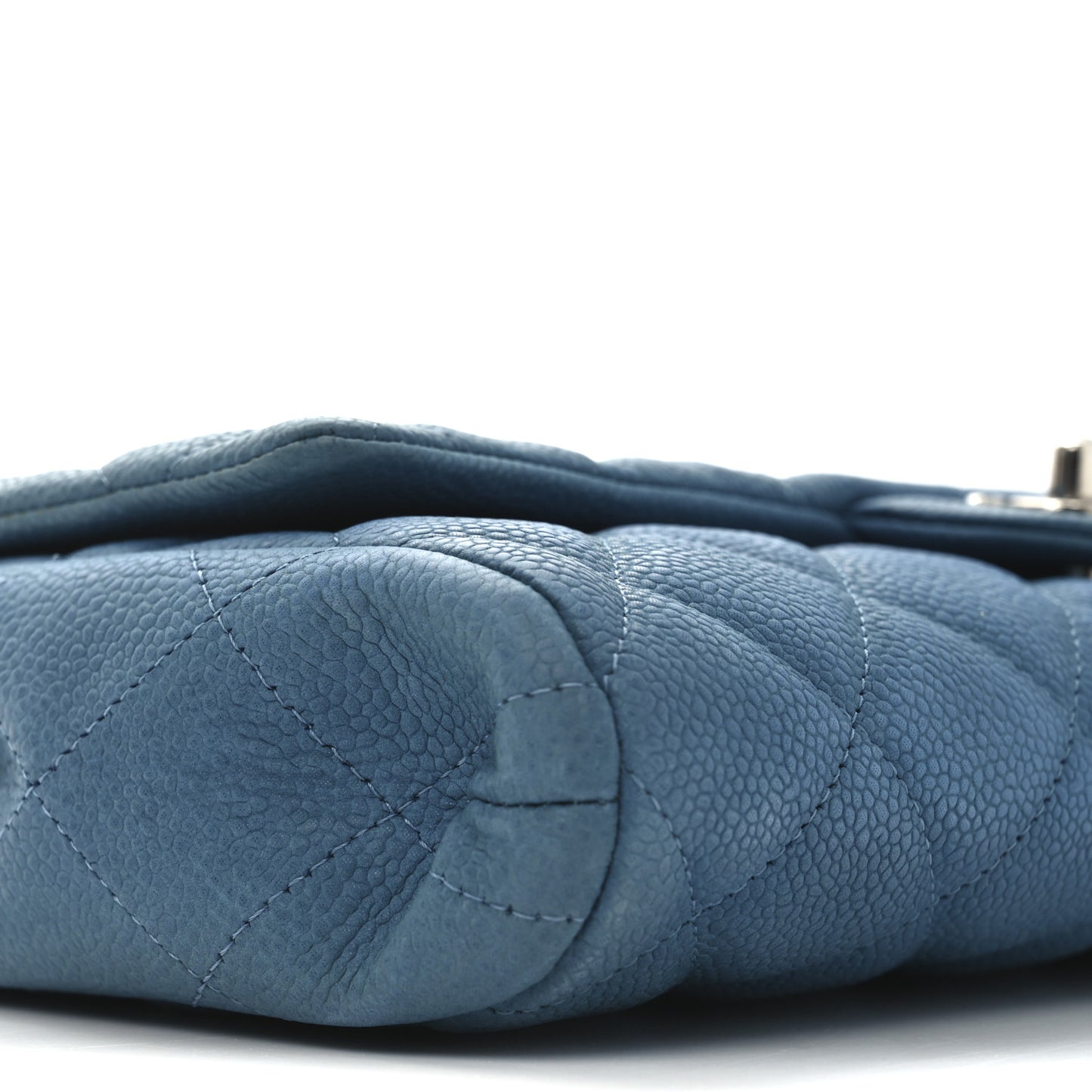 Iridescent Caviar Quilted Clutch With Chain Flap Blue