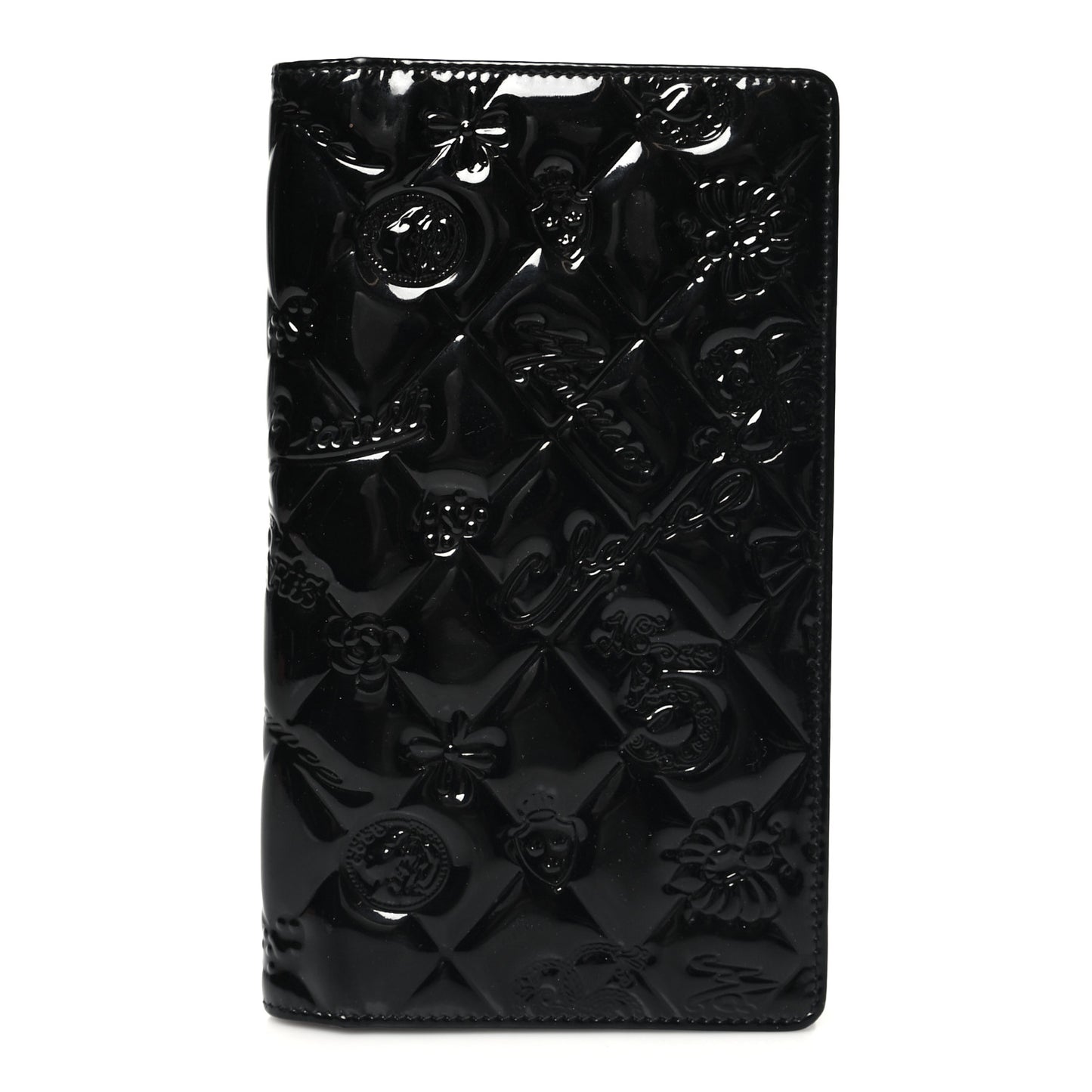 Patent Calfskin Lucky Symbols Yen Wallet Black