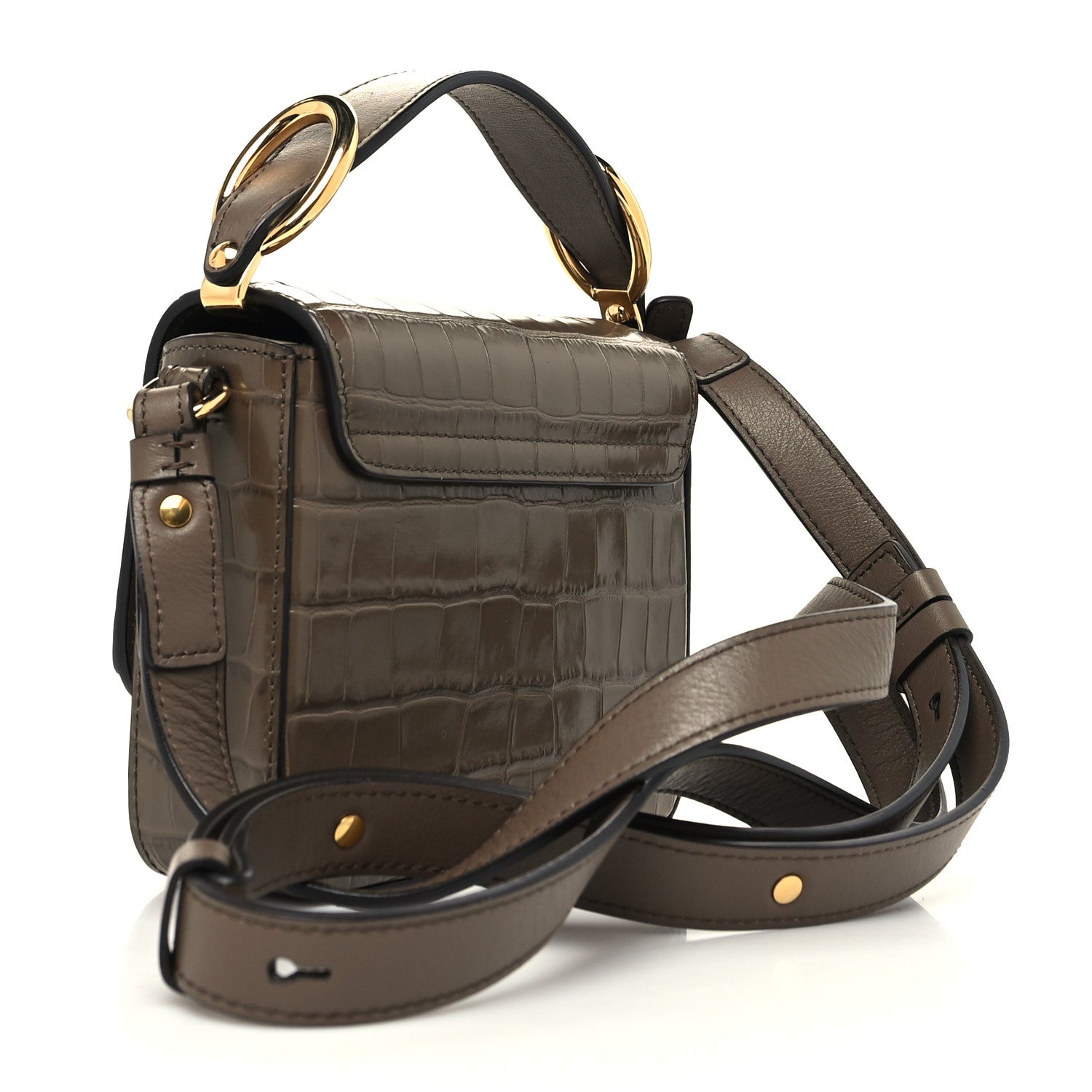 Chloe Calfskin Crocodile Embossed Mini C Double Carry Army Green 3 of 12