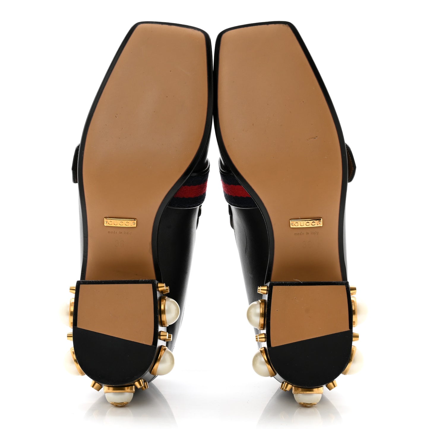 Betis Glamour Calfskin Web Pearl Embellished Peyton 35mm Loafer Pumps 36 Black