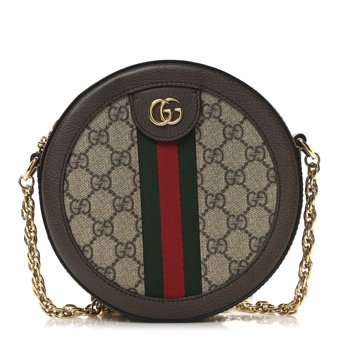 GG Supreme Monogram Web Mini Ophidia Round Shoulder Bag Brown