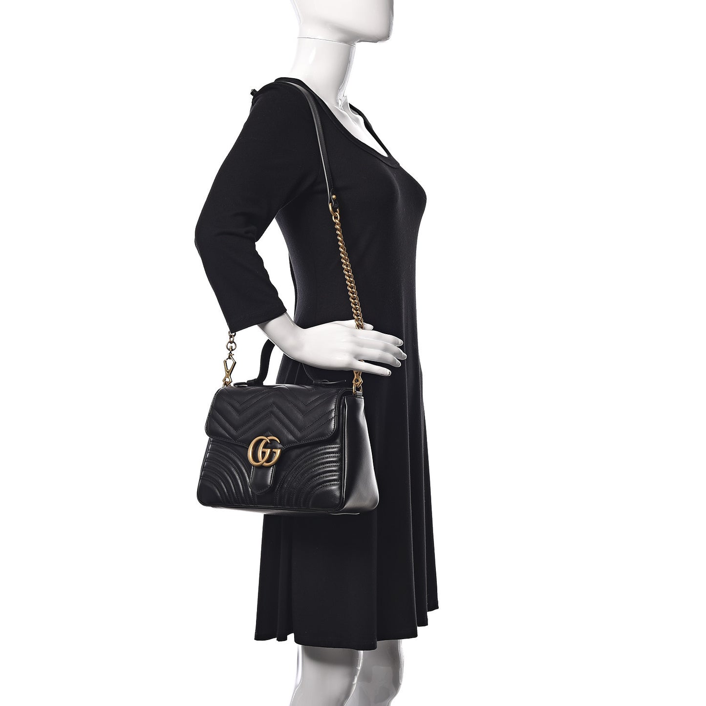 Calfskin Matelasse Small GG Marmont Top Handle Shoulder Bag Black