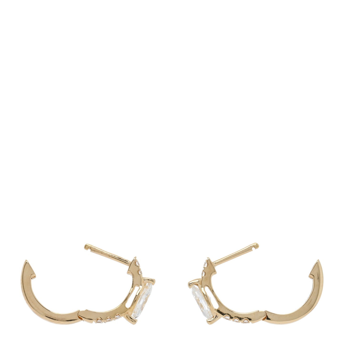 18K Yellow Gold Diamond Marquise Center Huggie Earrings