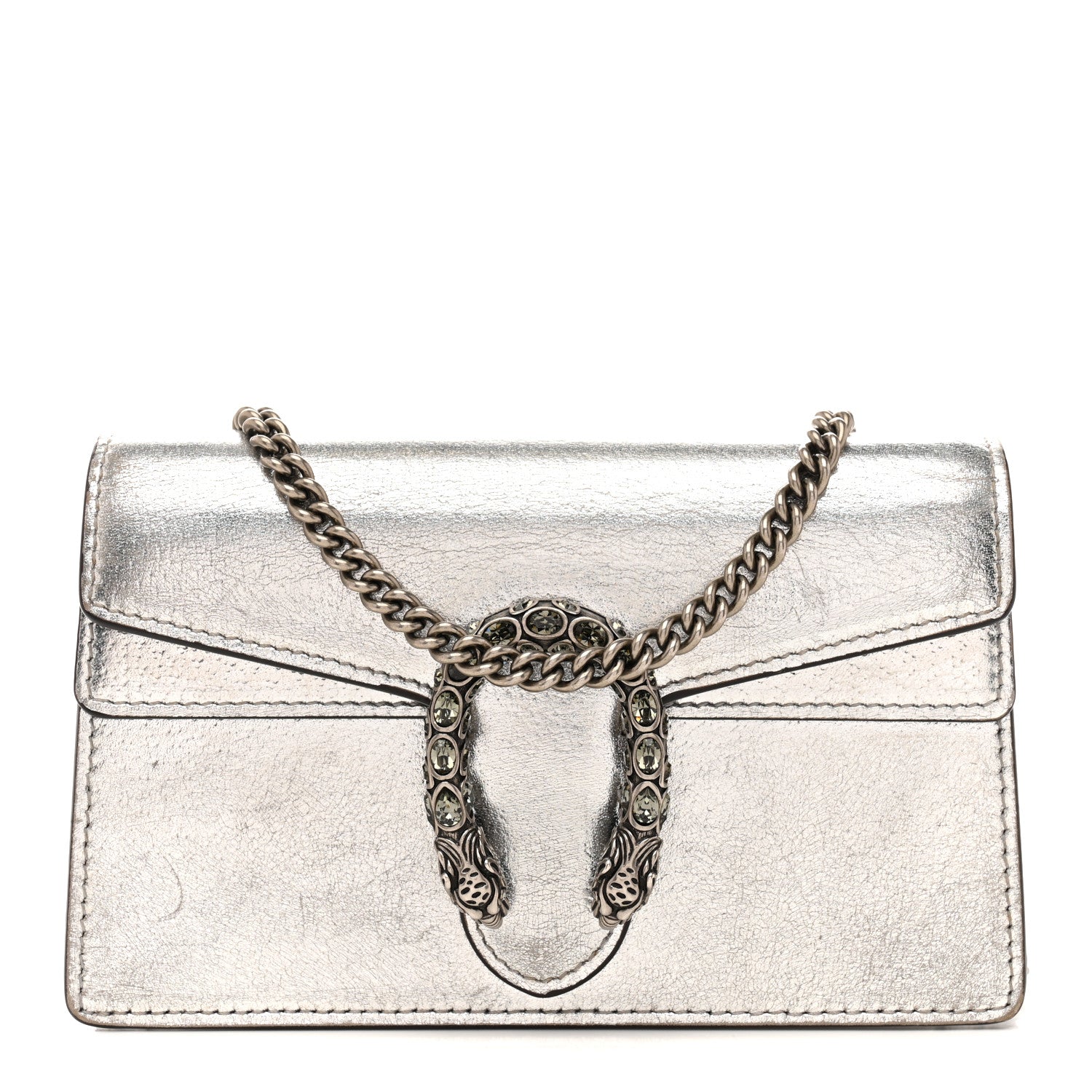 Gucci Metallic Calfskin Super Mini Dionysus Shoulder Bag Silver