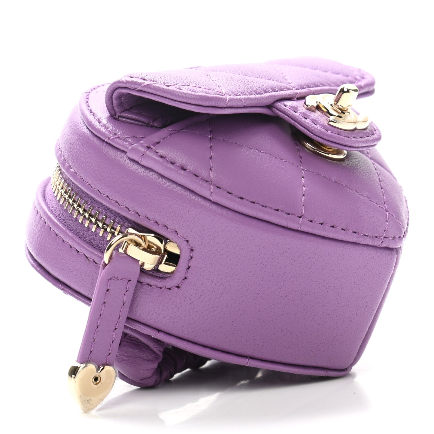Lambskin Quilted CC In Love Heart Zipped Arm Coin Purse Purple