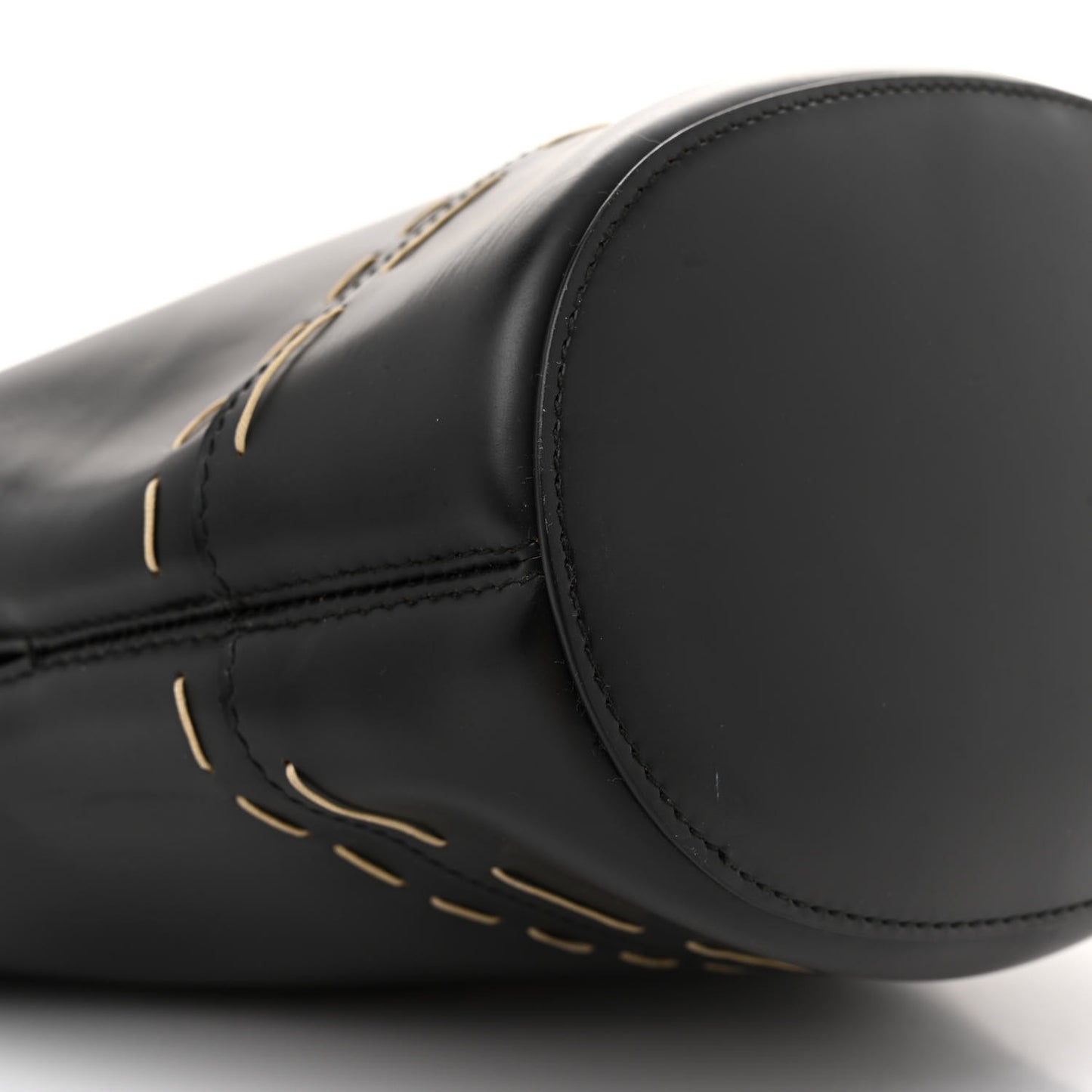 Calfskin Pickstitch Mini Top Handle Bucket Bag Black
