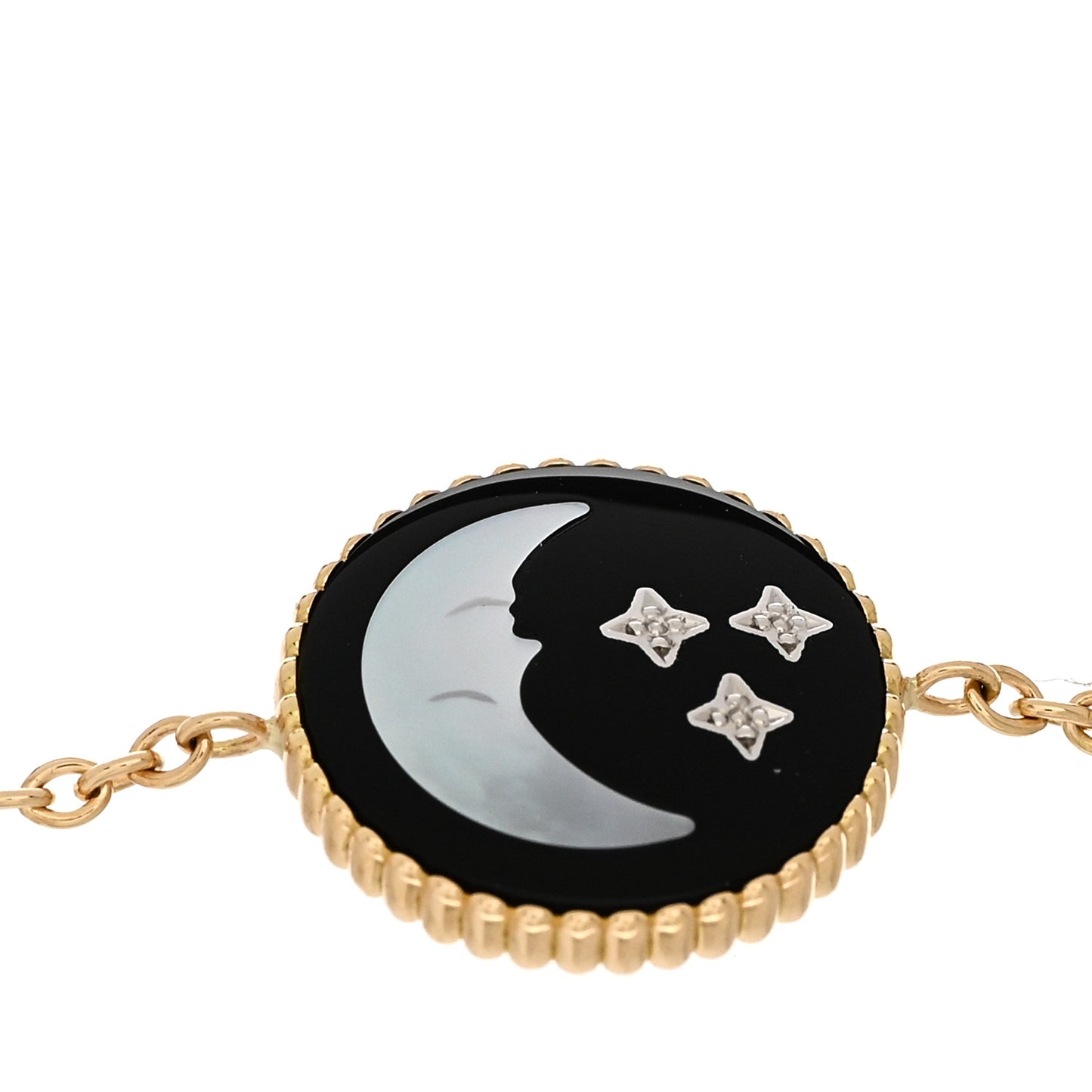 18K Yellow Gold Diamond Black Onyx Mother of Pearl Rose Celeste Bracelet