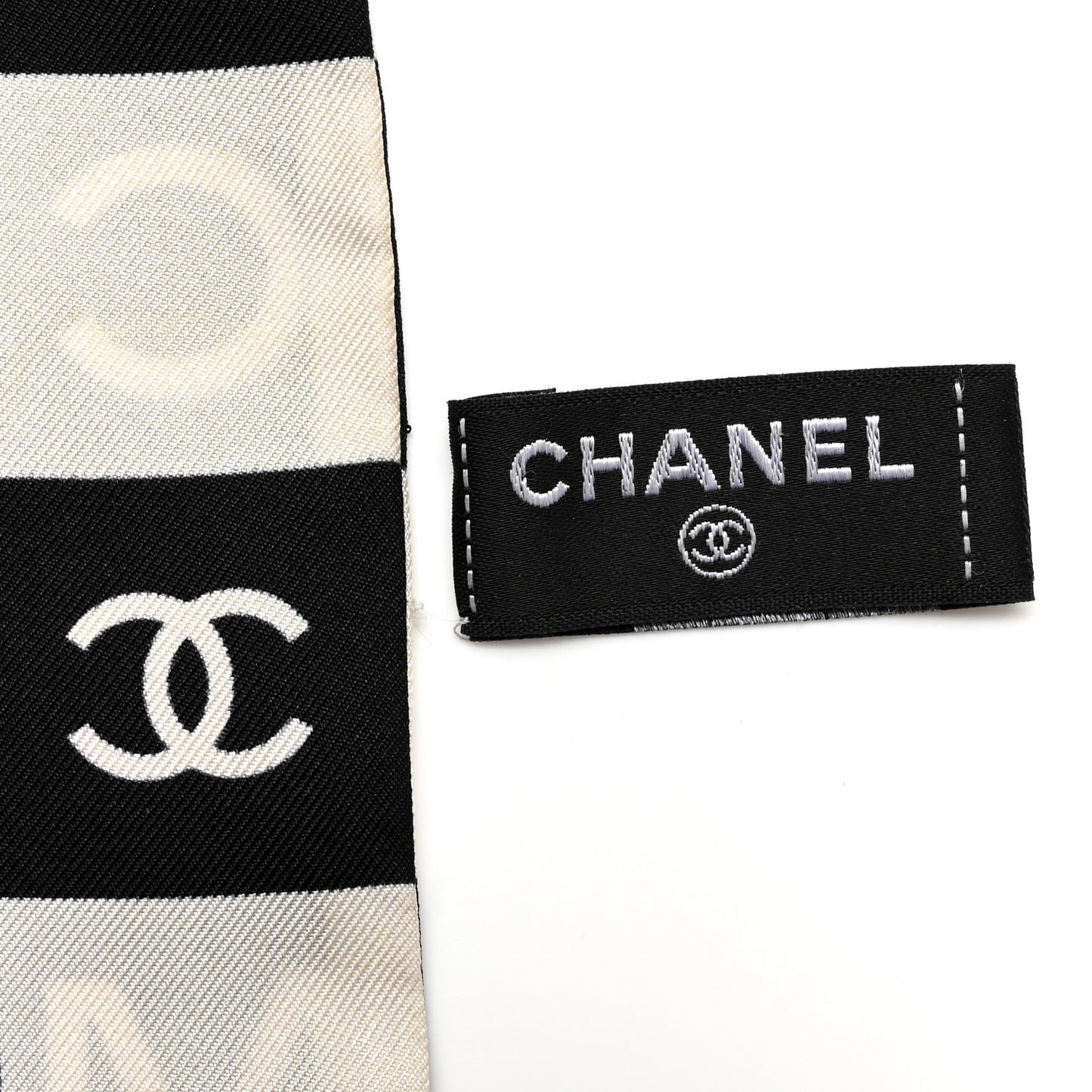 Silk Logo Cambon Slim Bandeau Scarf Black Ecru