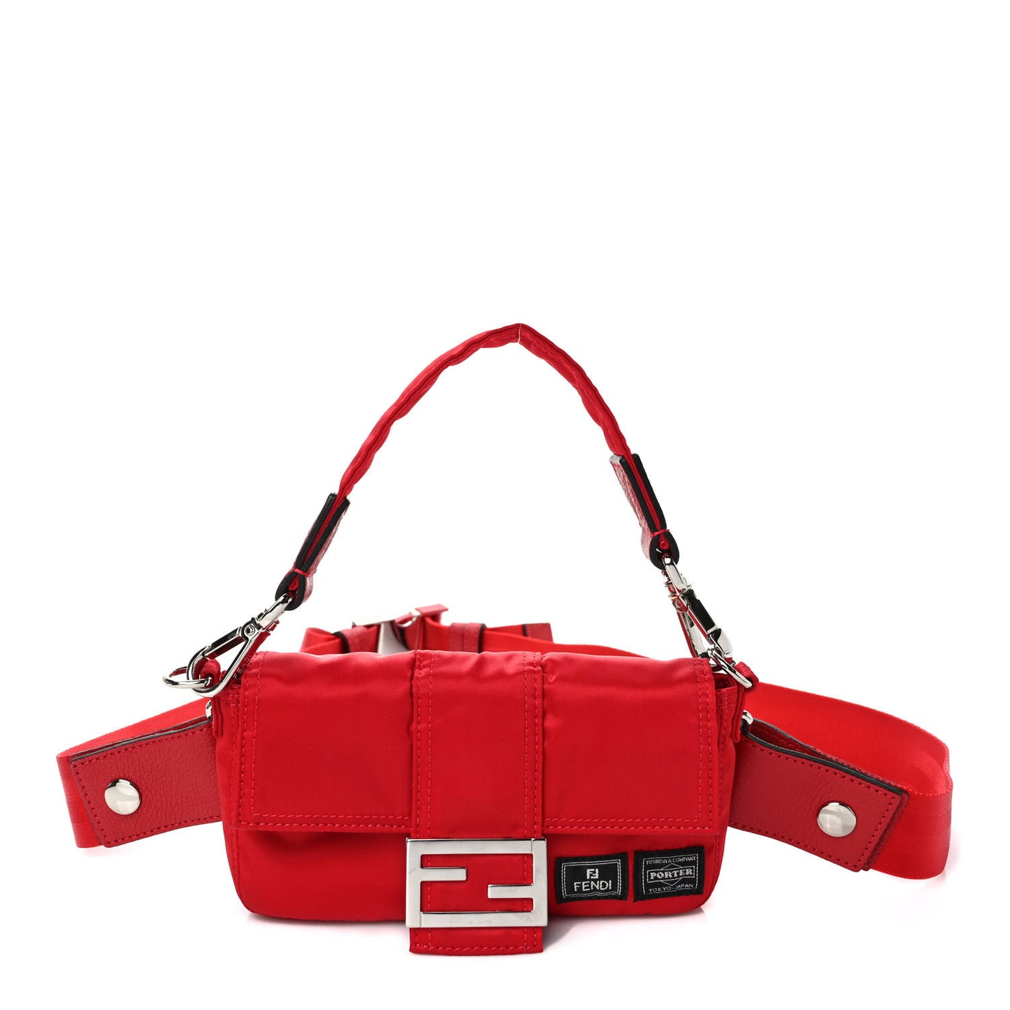 X PORTER Nylon Cuoio Roma Mini Phone Baguette Belt Bag Cardinale Fuoco