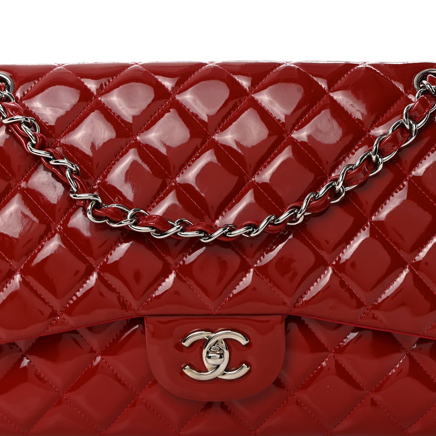Patent Quilted Jumbo Double Flap Dark Red