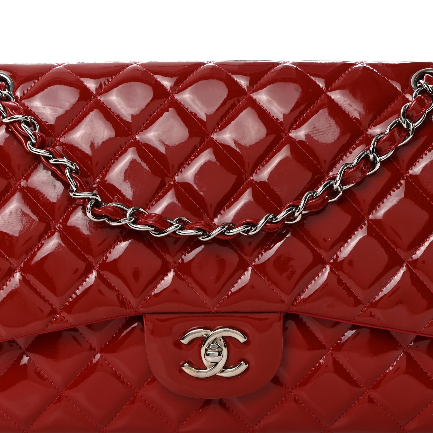 Chanel Patent Quilted Jumbo Double Flap Dark Red 8 of 10