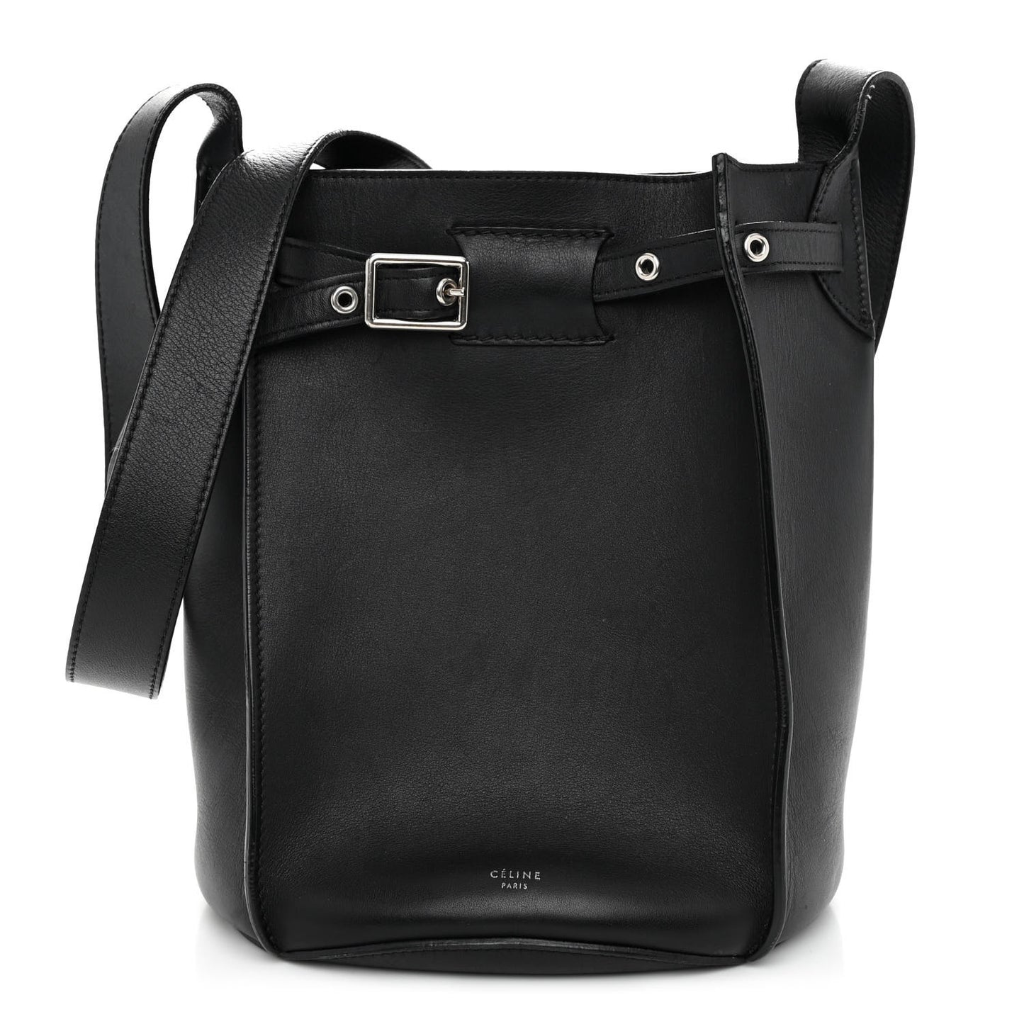 Smooth Calfskin Long Strap Big Bucket Bag Black
