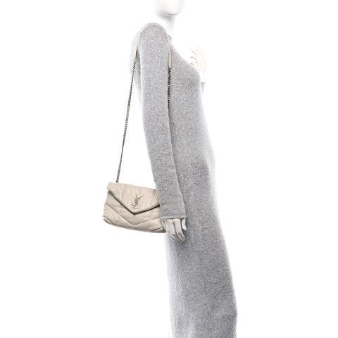 Lambskin Quilted Toy Loulou Puffer Monogram Chain Satchel Crema Soft