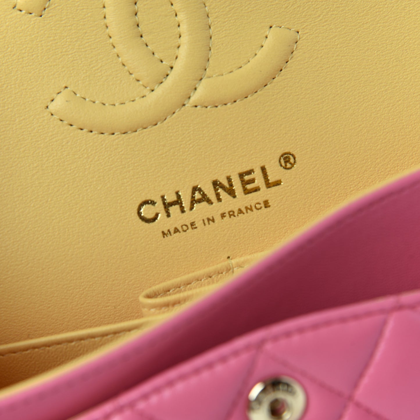 Lambskin Quilted Small Double Flap Pink Yellow