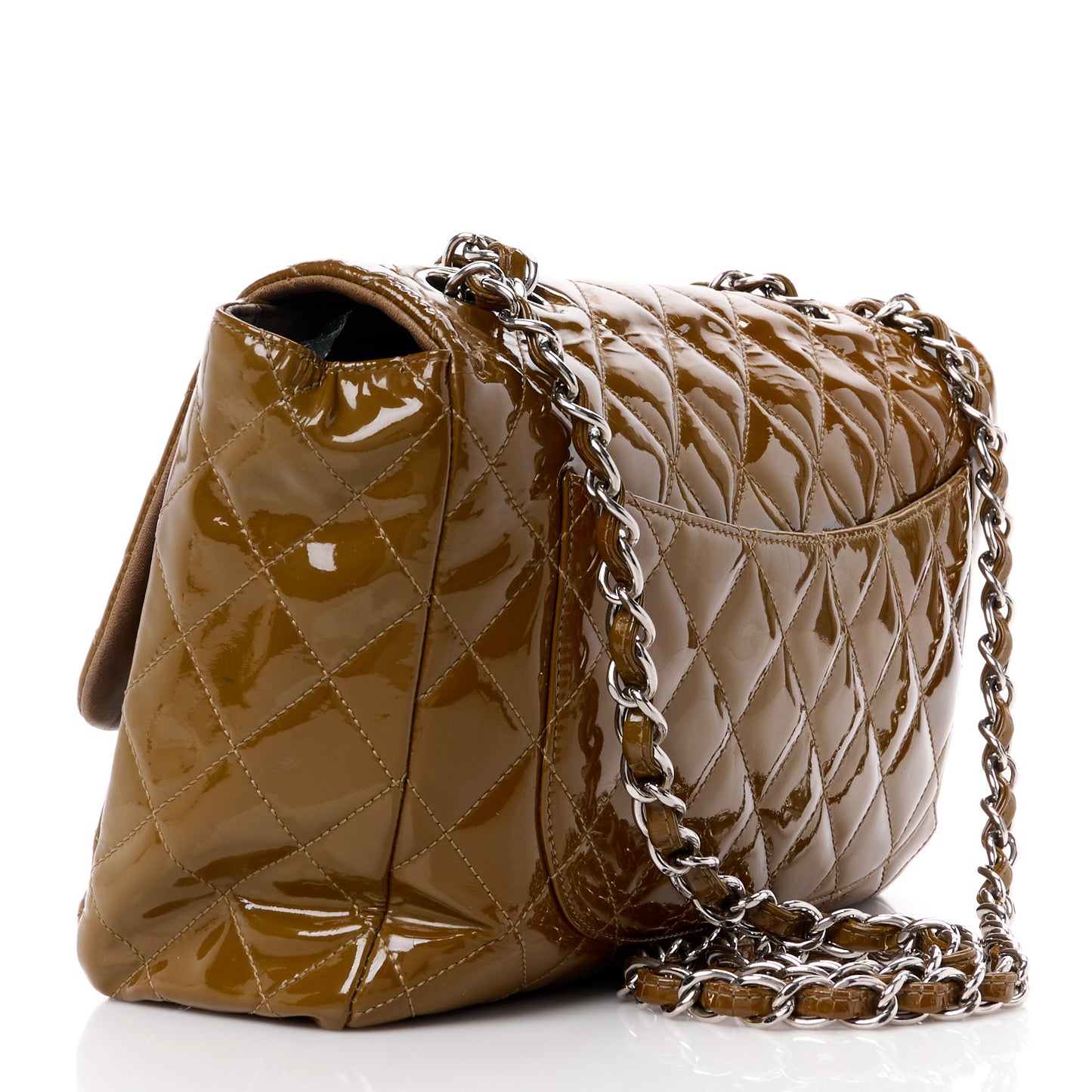 Patent Quilted Jumbo Single Flap Brown