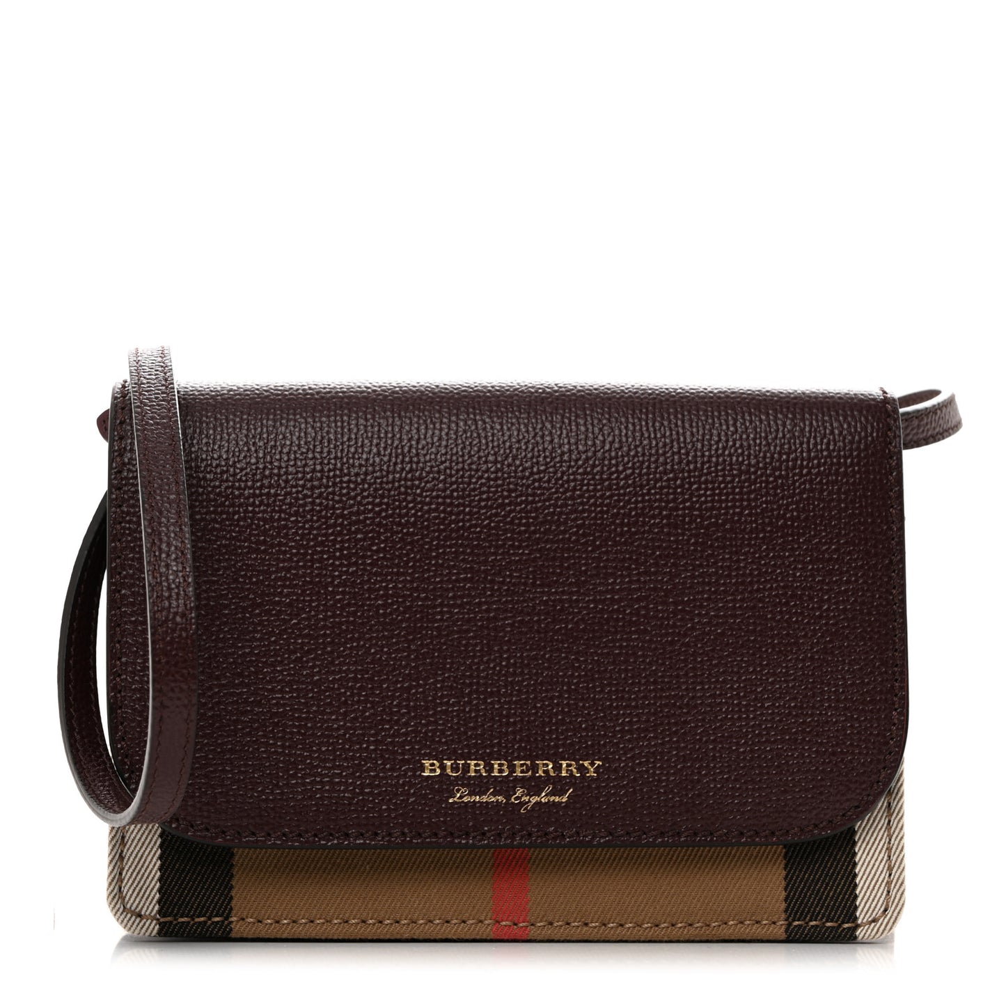 Grained Calfskin House Check Tartan Mix Hampshire Wallet On Chain Burgundy