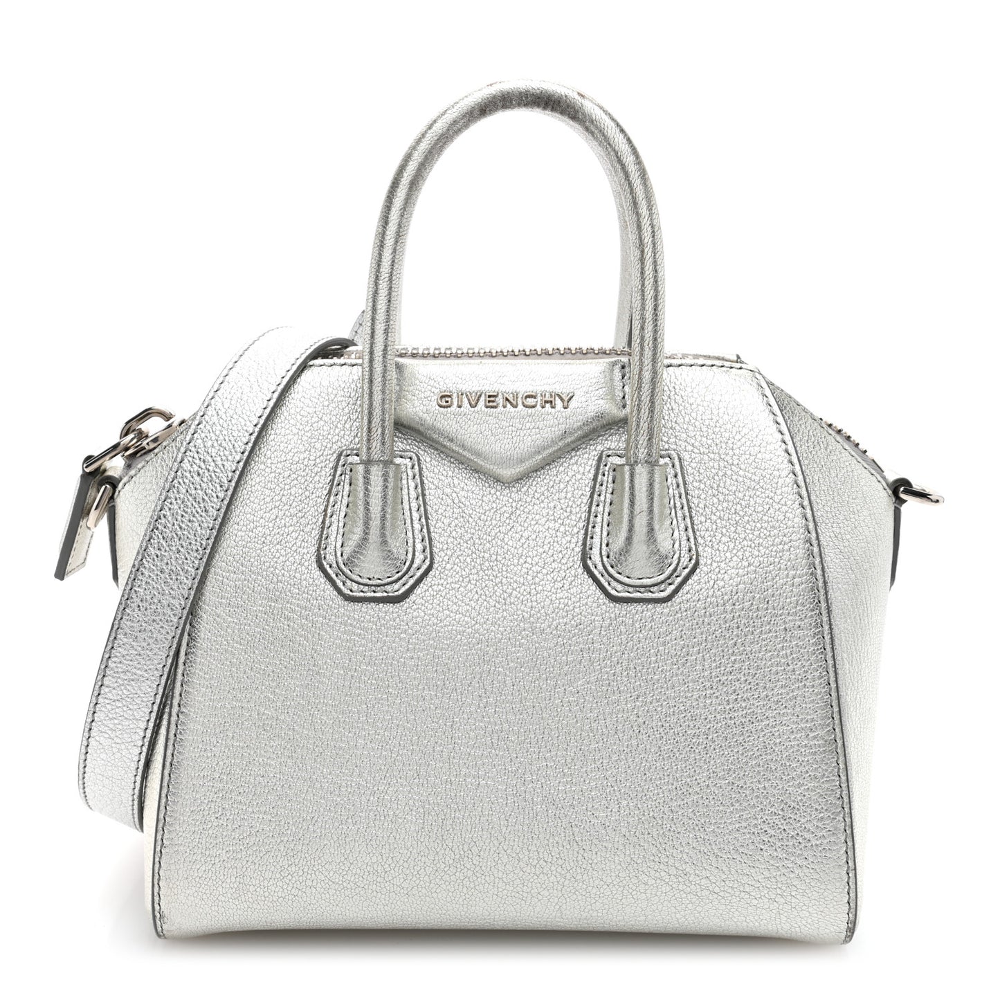 Metallic Sugar Goatskin Mini Antigona Silver