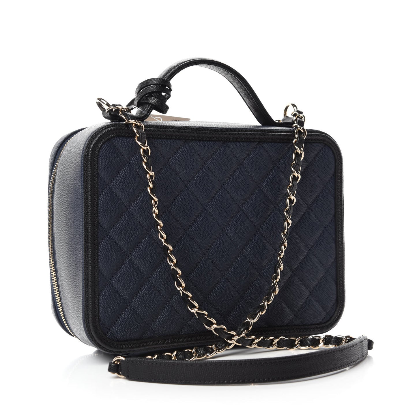 Caviar Quilted Large CC Filigree Vanity Case Navy Black