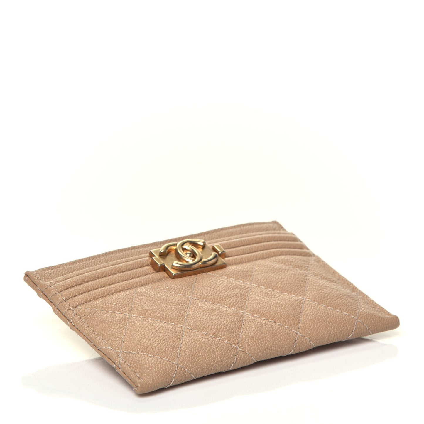 Caviar Quilted Boy Card Holder Beige
