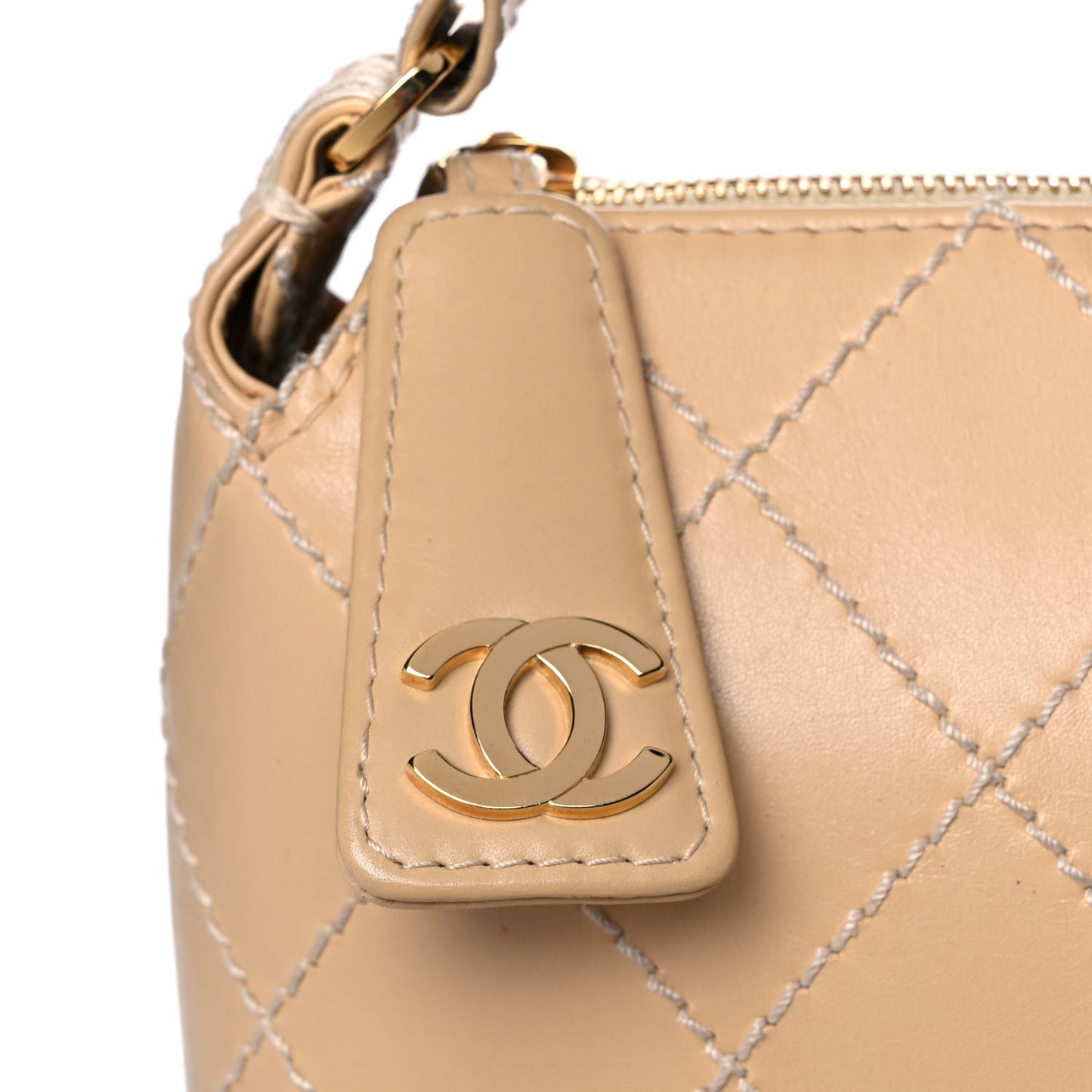 Calfskin Stitched Shoulder Bag Beige