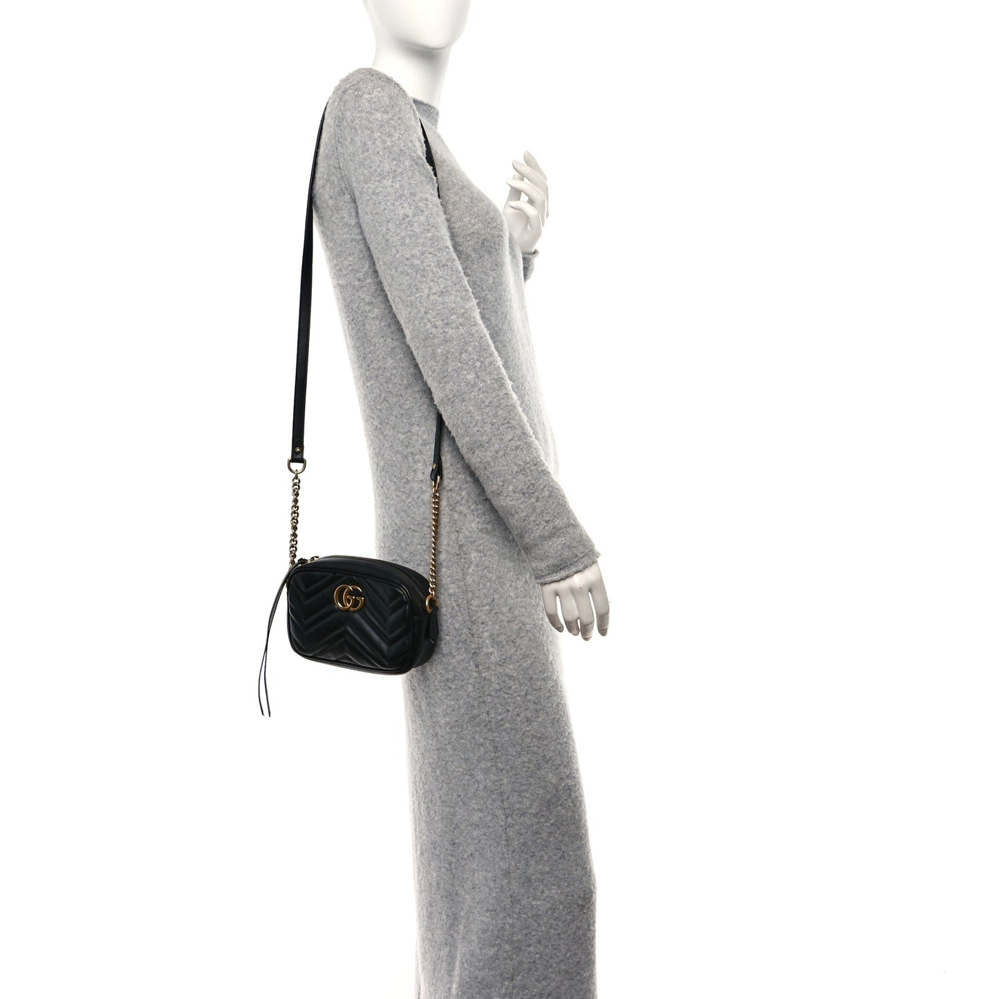 Calfskin Matelasse Mini GG Marmont Chain Shoulder Bag Black