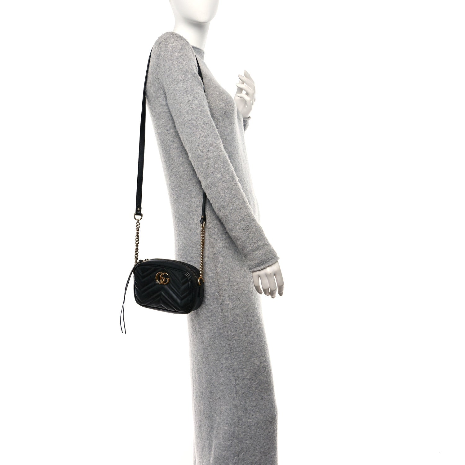 Gucci Calfskin Matelasse Mini GG Marmont Chain Shoulder Bag Black 3 of 10