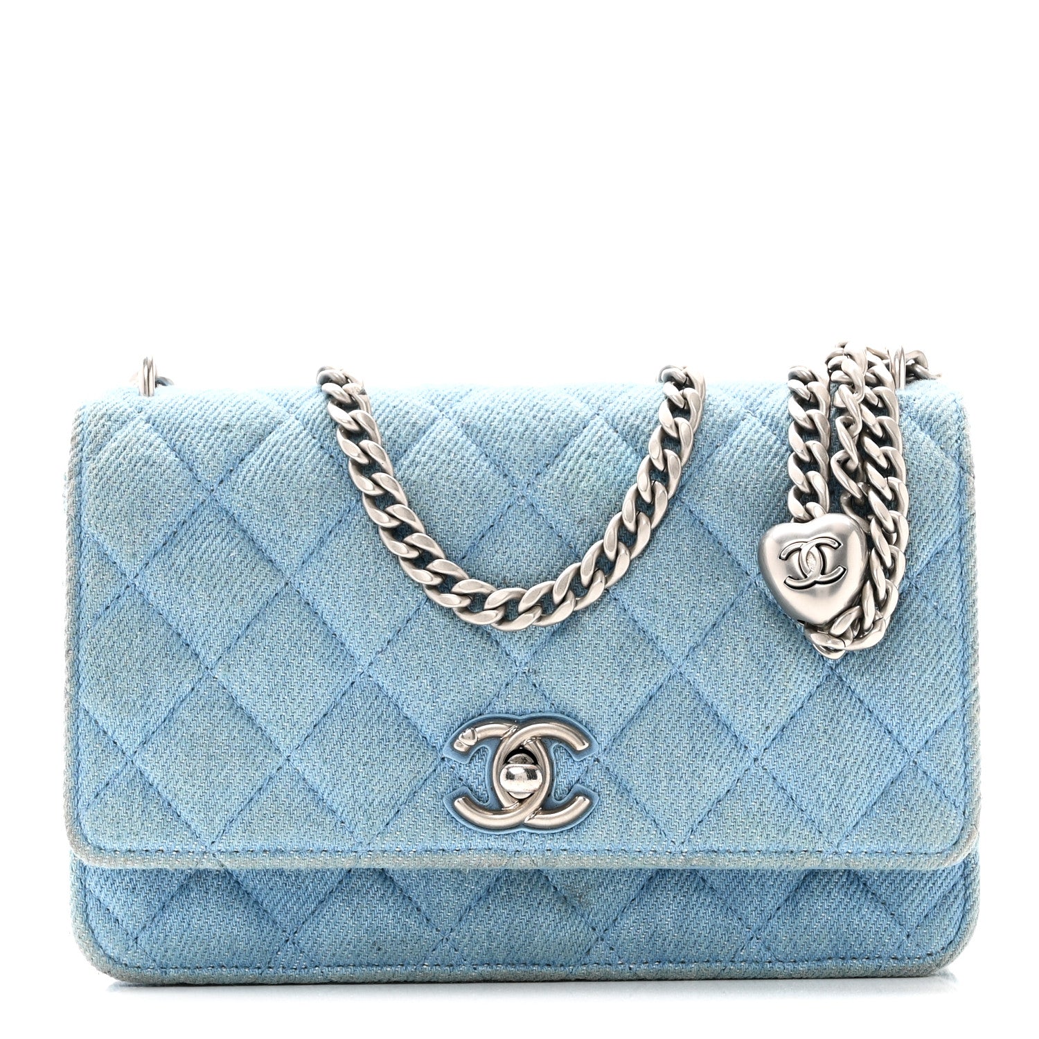 Chanel Denim Quilted Sweetheart Wallet On Chain WOC Blue 1808652