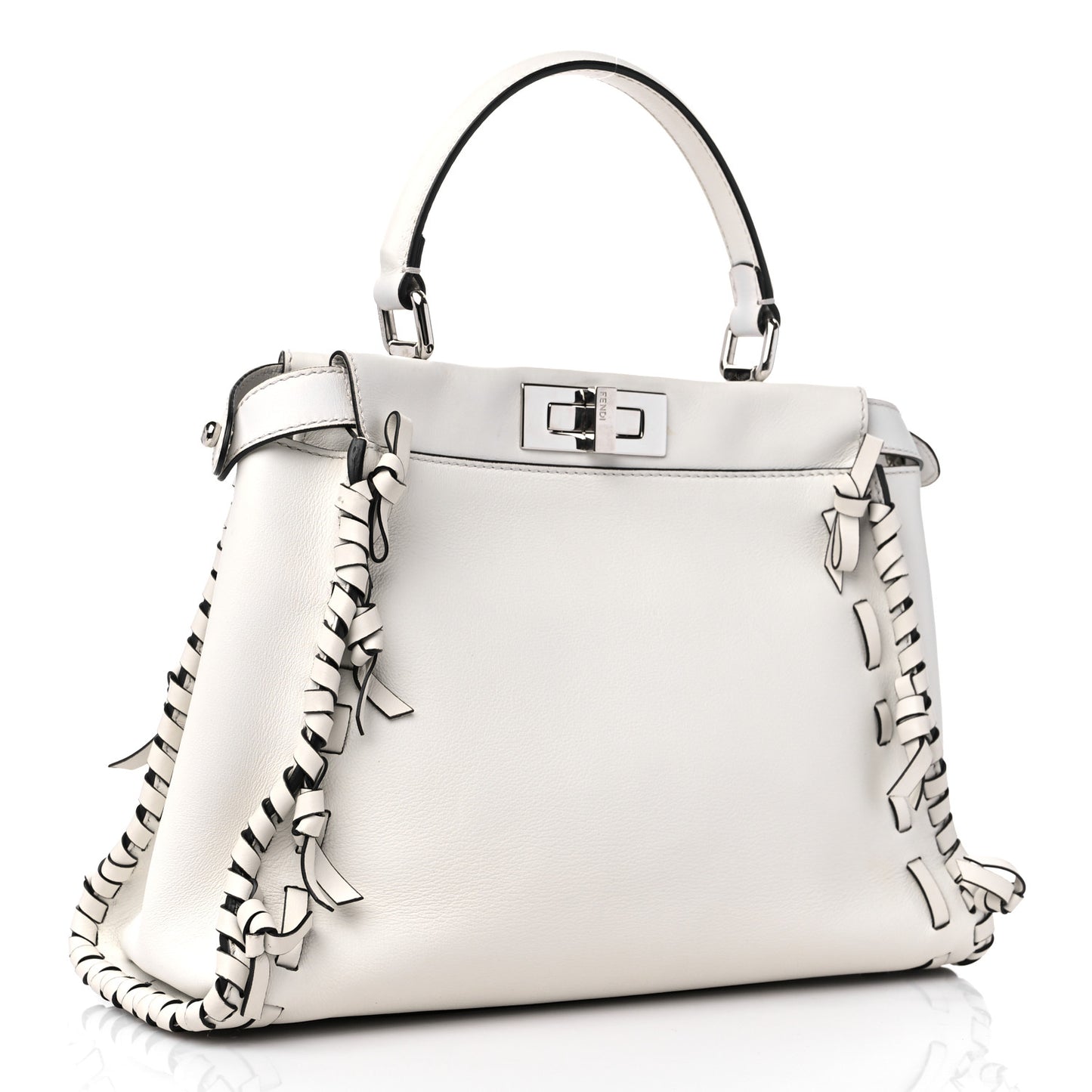Vitello Seta Century Nappa Whipstitch Medium Peekaboo Iconic Satchel White