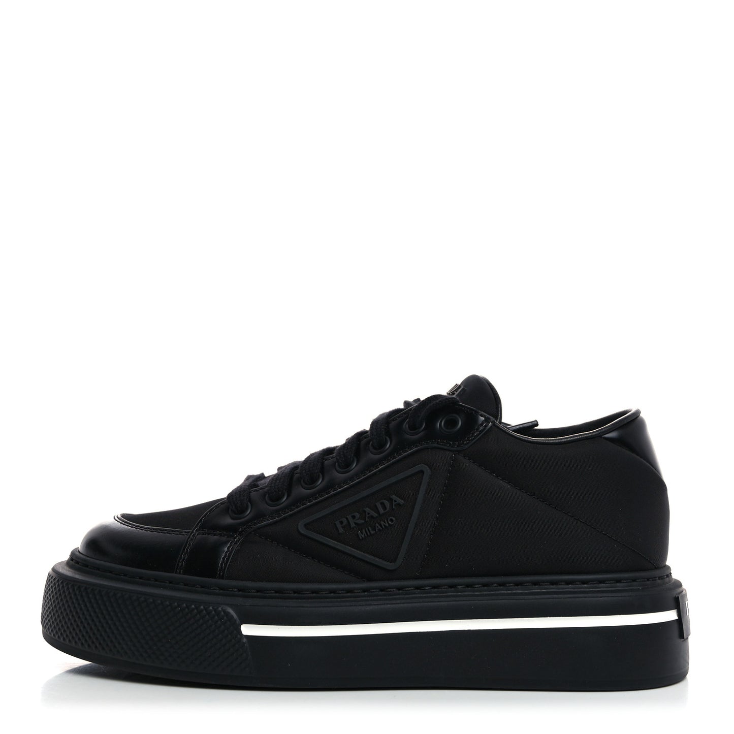 Re-Nylon Spazzolato Rubber Triangle Logo Macro Quilted Womens 45mm Platform Sneakers 37 Black