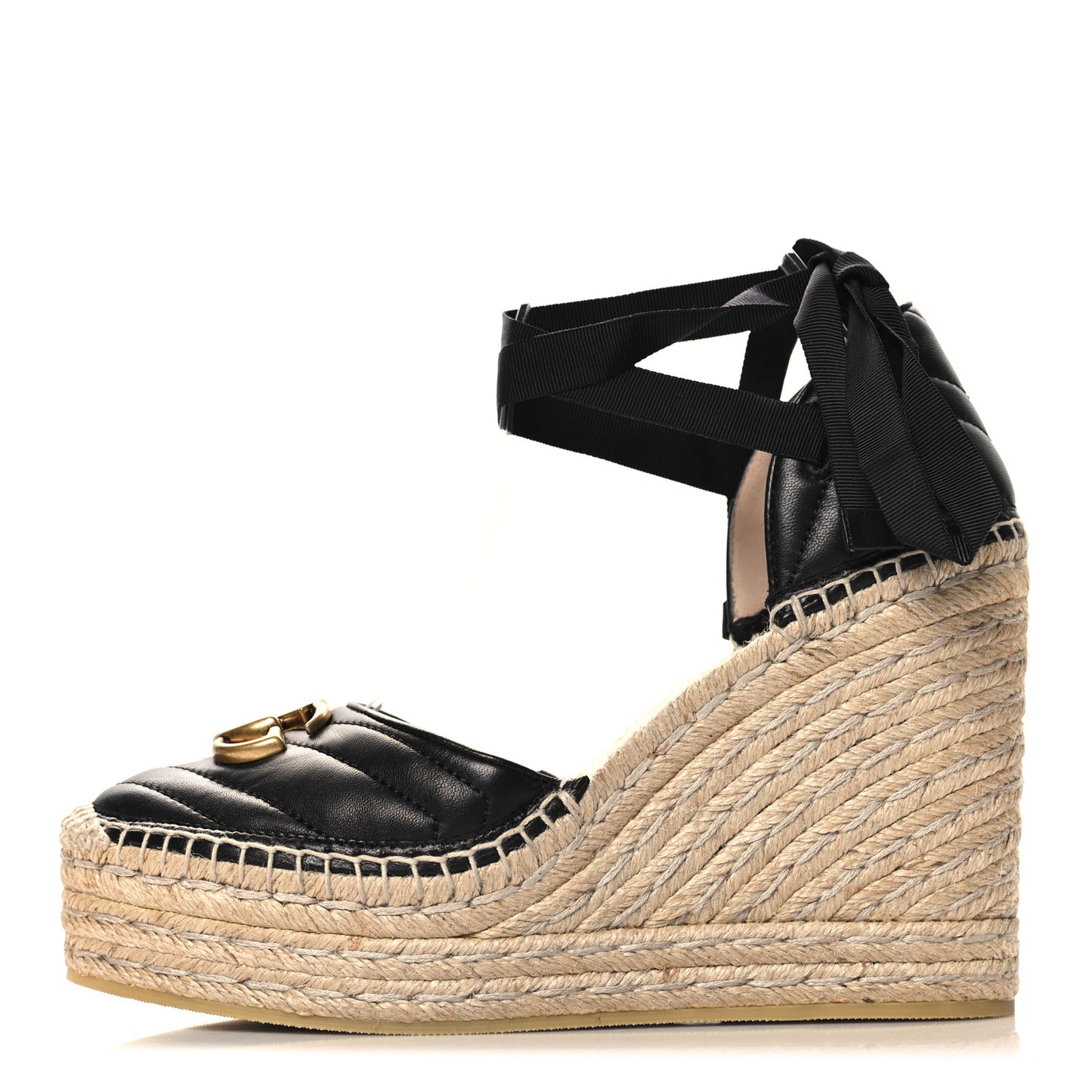 Nappa Matelasse GG Marmont Ankle Wrap Platform 35/120mm Espadrille Wedges 40.5 Black
