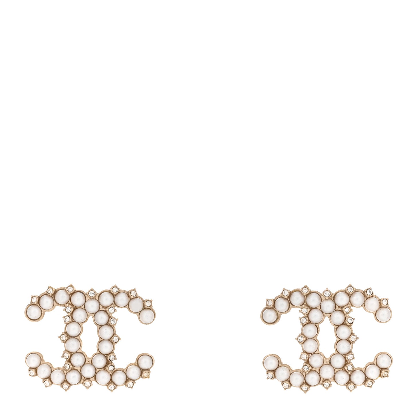 Pearl Crystal CC Stud Earrings Gold