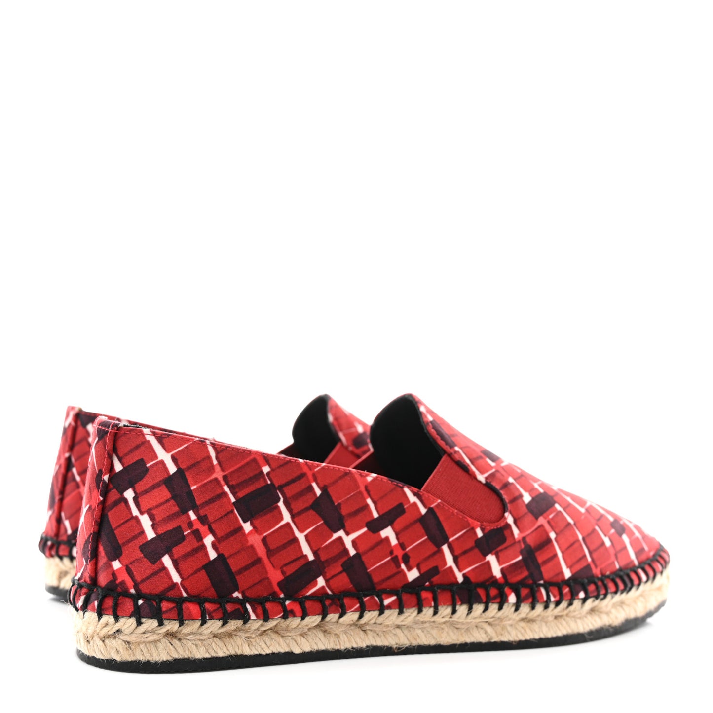 Satin Micro Square Grid Espadrille 36 Red Multicolor
