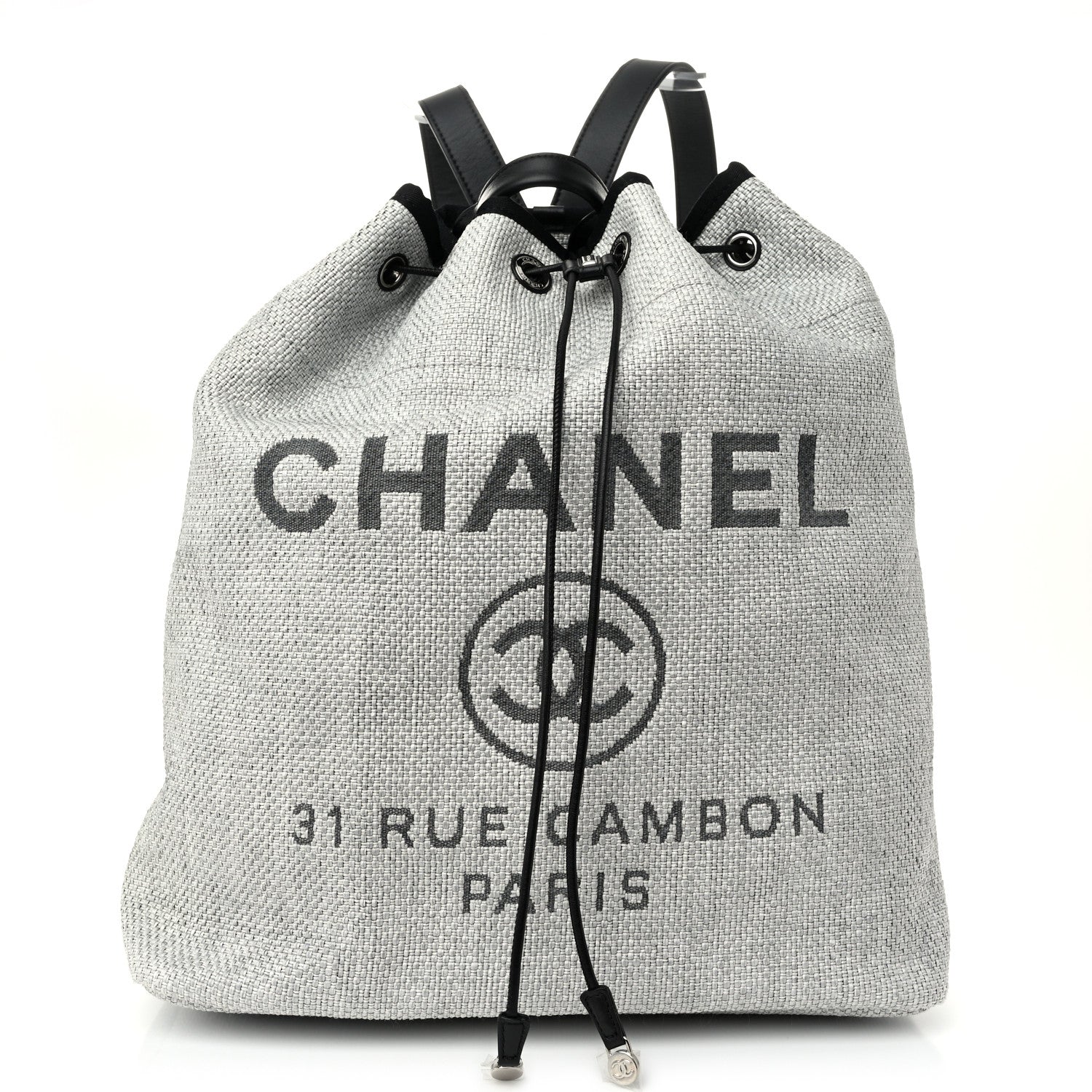 Chanel Woven Straw Raffia Large Deauville Backpack Grey Black 1 of 11