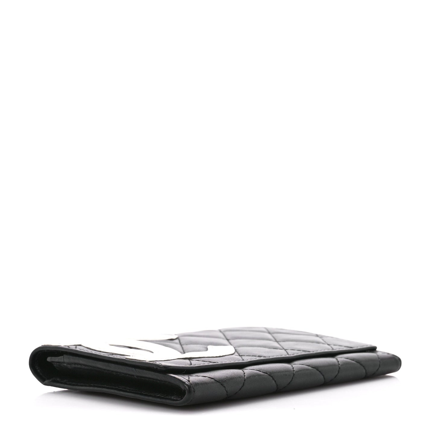 Calfskin Quilted Cambon Flap Wallet Black White