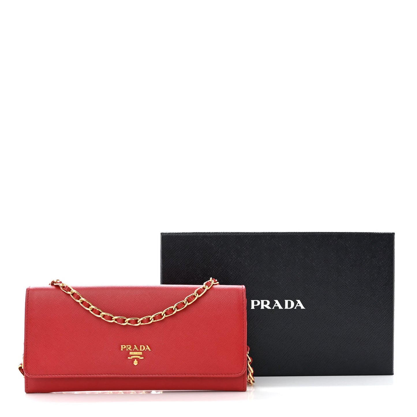 Saffiano Metal Oro Chain Wallet Fuoco