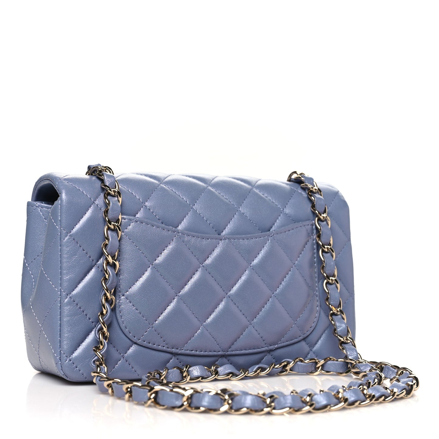 Iridescent Lambskin Quilted Mini Rectangular Flap Light Purple