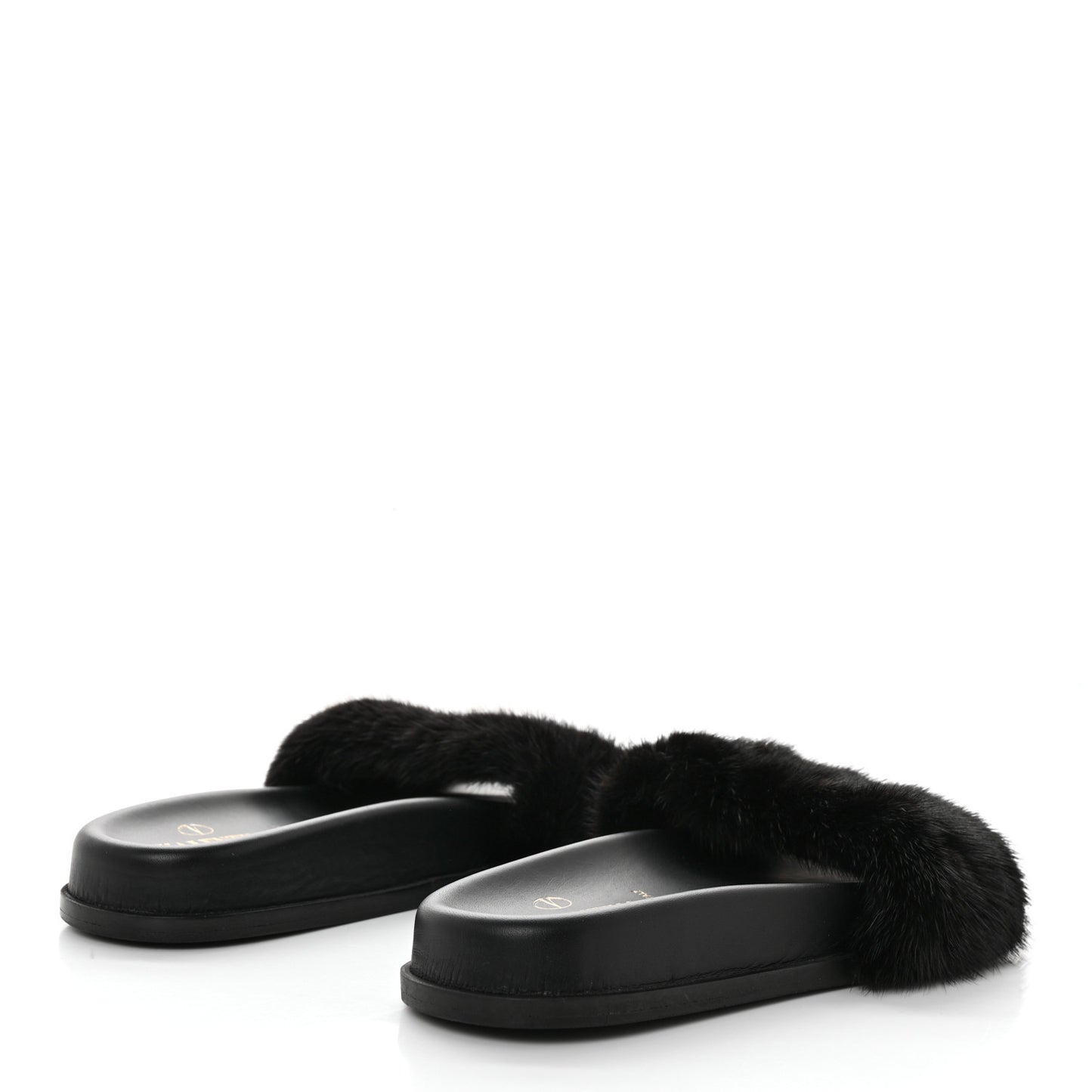 Mink Fur Rockstud Slide Sandals 36 Black