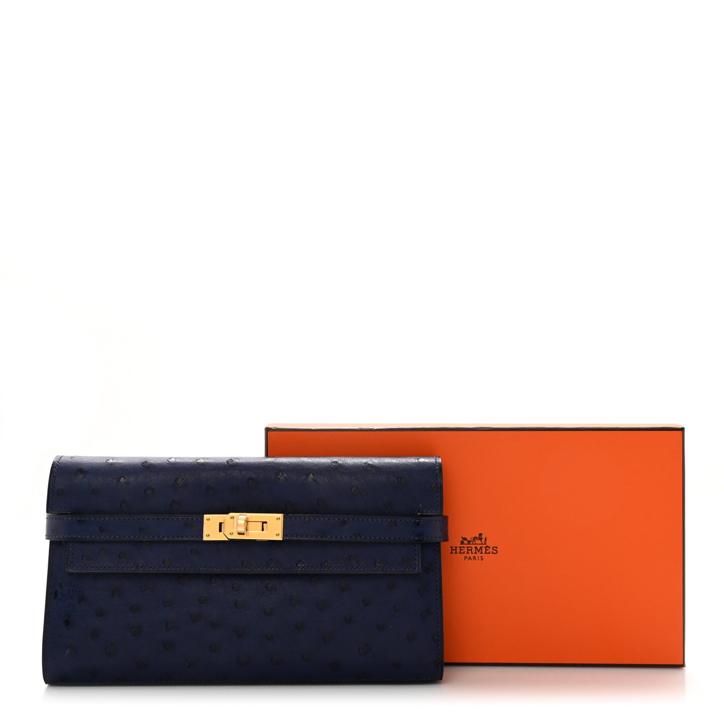Ostrich Kelly Longue Wallet Bleu Iris