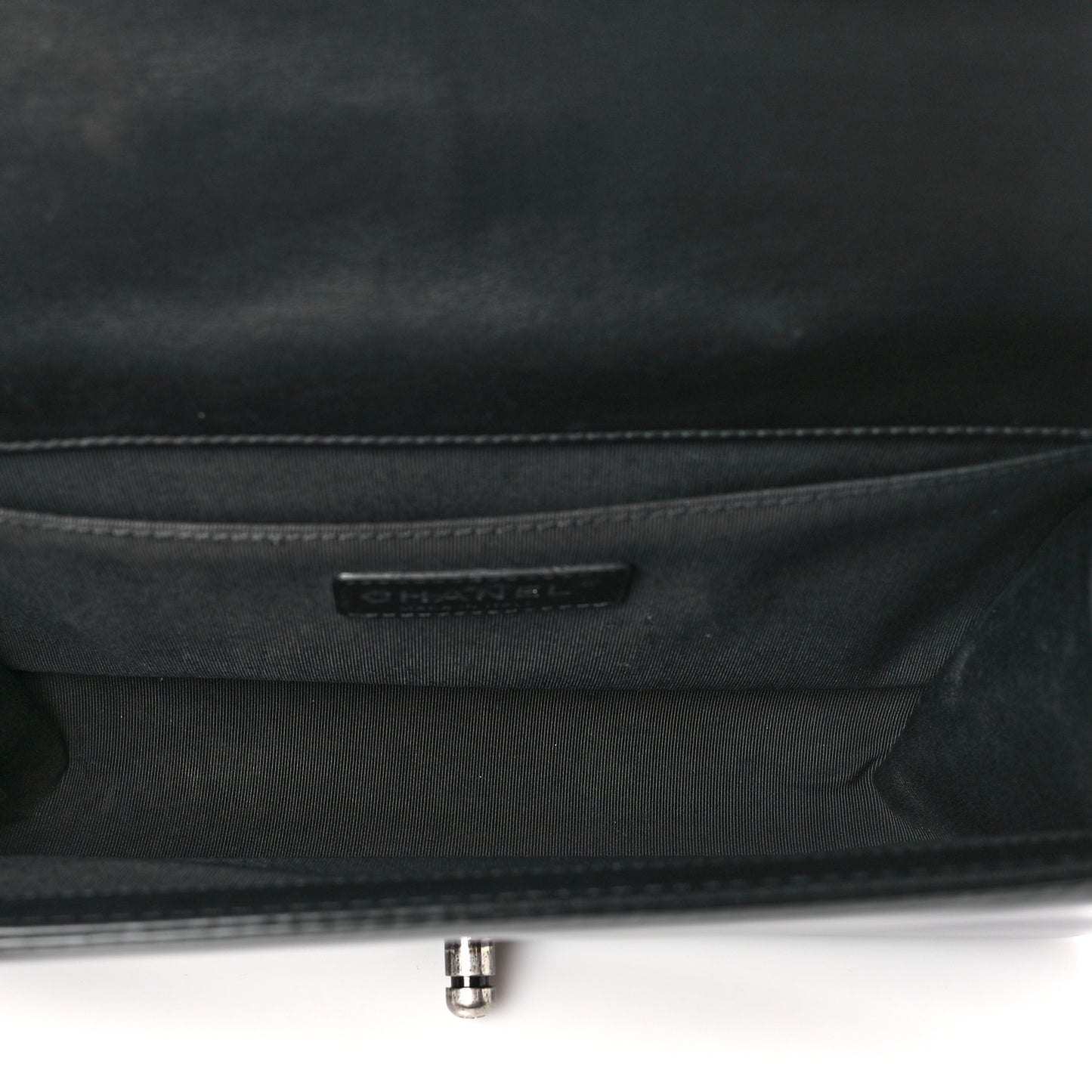 Patent Calfskin Quilted Medium Plexiglass Boy Flap Black