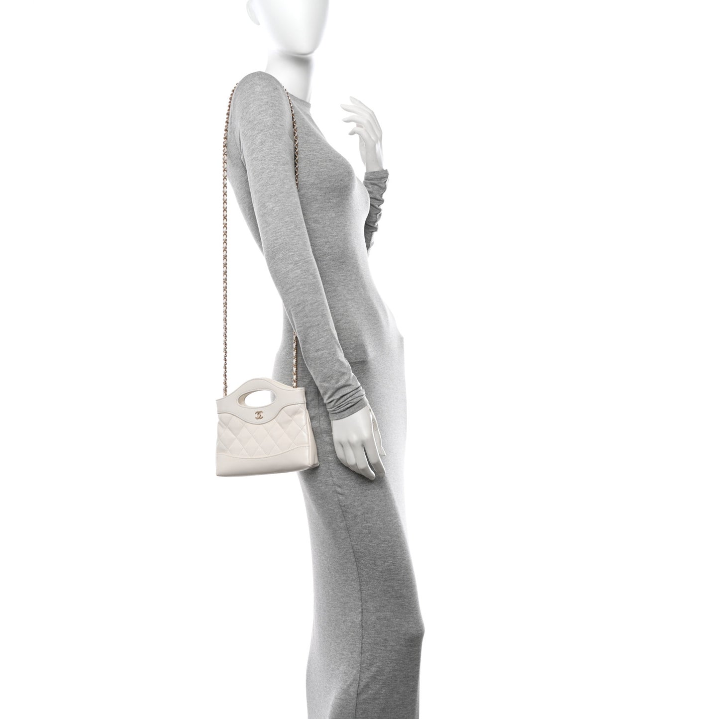 Shiny Crumpled Calfskin Quilted Nano 31 Shopping Bag White